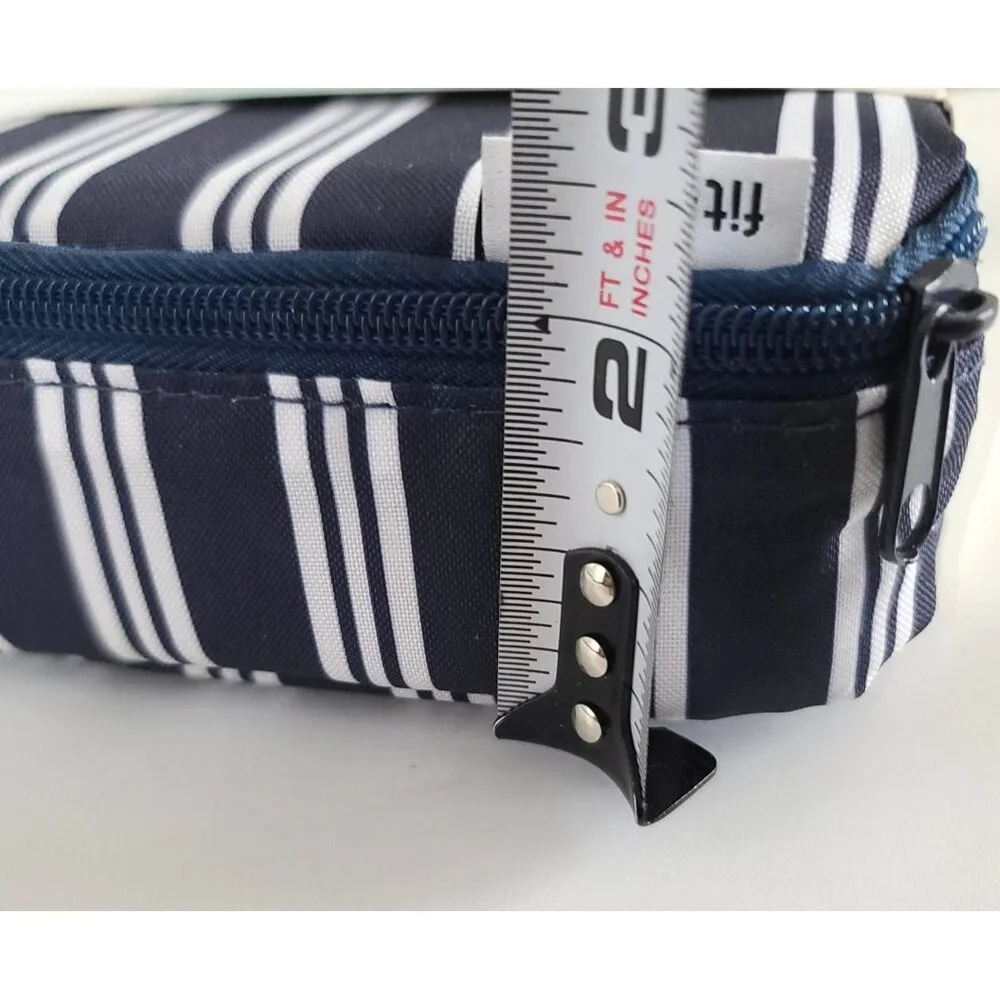 Fit & Fresh Bento Lunch Set 5 Pc Striped w 2 Ice Pack Insulated Zip Bag Navy NEW